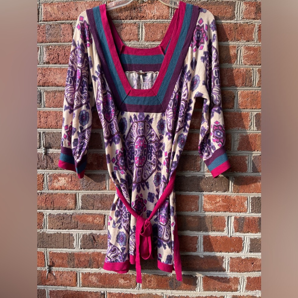 ☀️ Free People - L - Vtg Sweater Long Sleeve Boho Balloon Sleeve Purple
